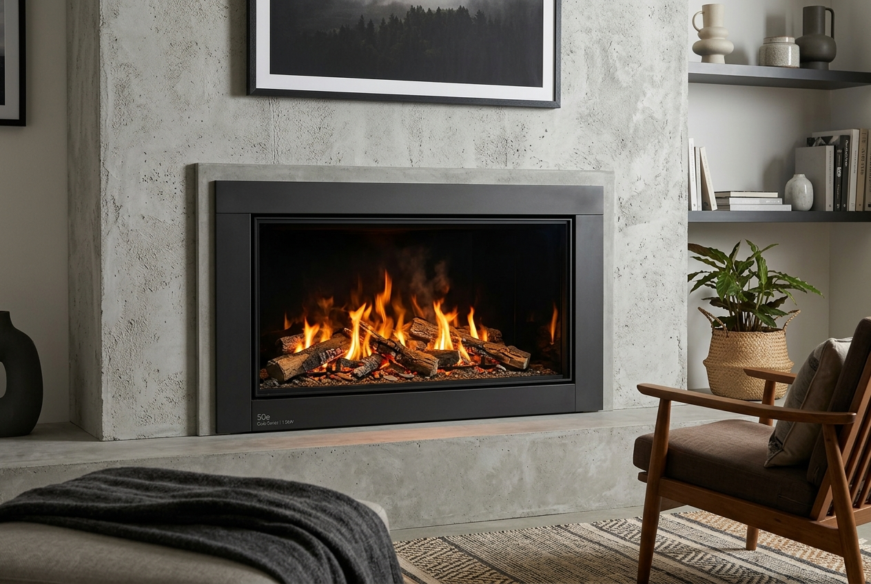  Type haard: 50e Club series met Ultra  HD effect, hitte opbrengst van	1,5 kW en ontspiegeld glas